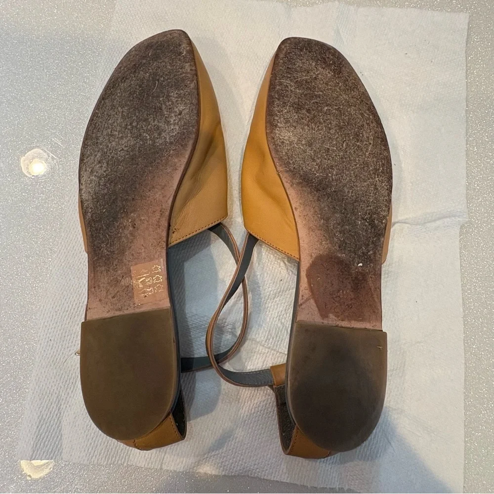 Act Series A.012 23 Tan Leather Slingback Flats Handcrafted in Mallorca, Spain